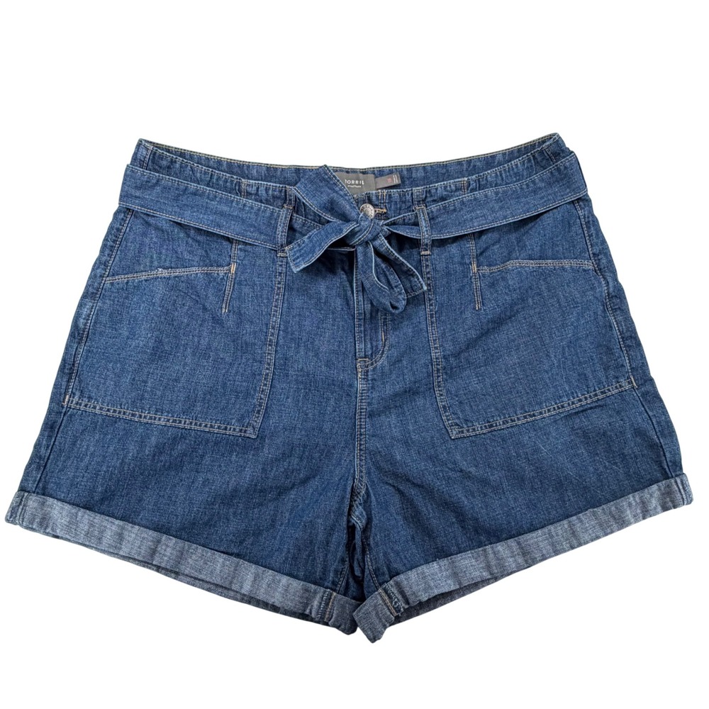 Torrid Denim Shorts Womens Plus 16 Blue High Rise Linen Blend Tie Waist Cuffed